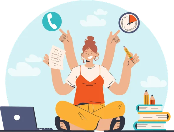 Girl doing multiple work  Illustration