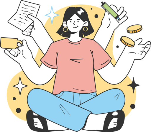 Girl doing multiple work  Illustration