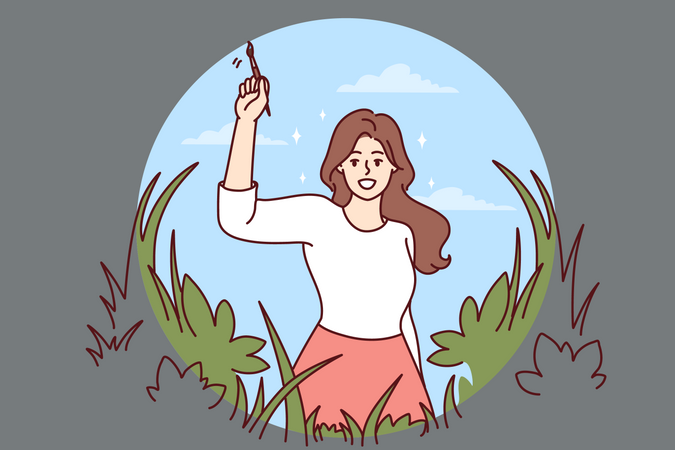 Girl doing nature painting  Illustration