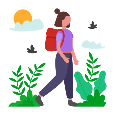 Girl doing Nature Walk  Illustration