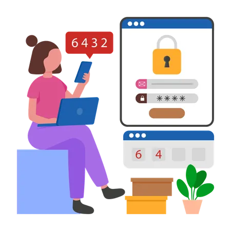 Girl doing One Time Password Verification  Illustration
