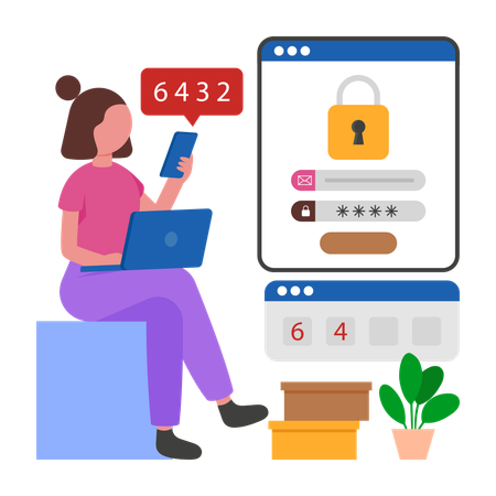 Girl doing One Time Password Verification  Illustration