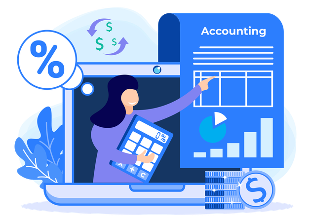 Girl doing Online accounting work  Illustration