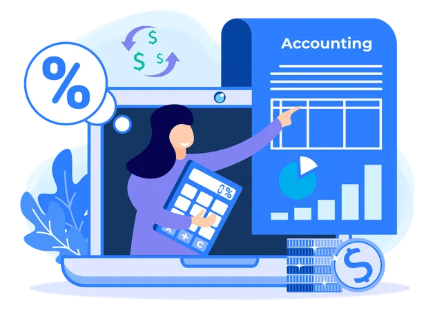 Girl doing Online accounting work  Illustration