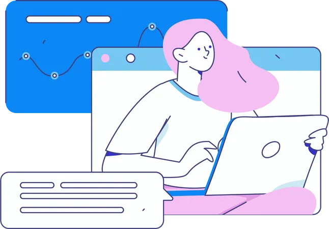 Girl doing online analytics  Illustration