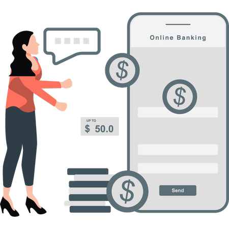 Girl doing online banking transaction  Illustration