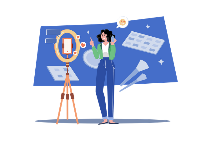 Girl doing online beauty products review  Illustration