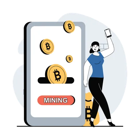 Girl doing online bitcoin mining  Illustration