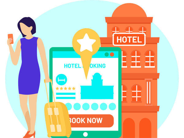 Girl doing online Booking Hotel  Illustration