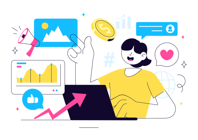 Girl doing online business marketing  Illustration