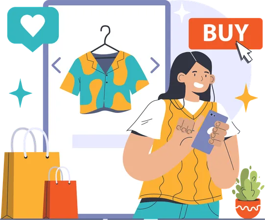 Girl doing online buy using mobile  Illustration