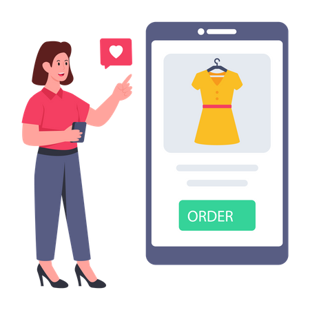 Girl doing online clothes shopping Illustration