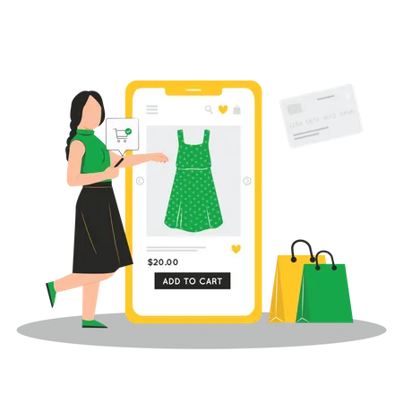 Girl doing online clothes shopping  Illustration