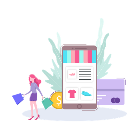 Girl doing online clothes shopping  Illustration