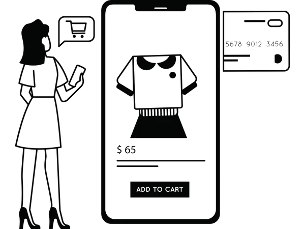 Girl doing online clothes shopping  Illustration