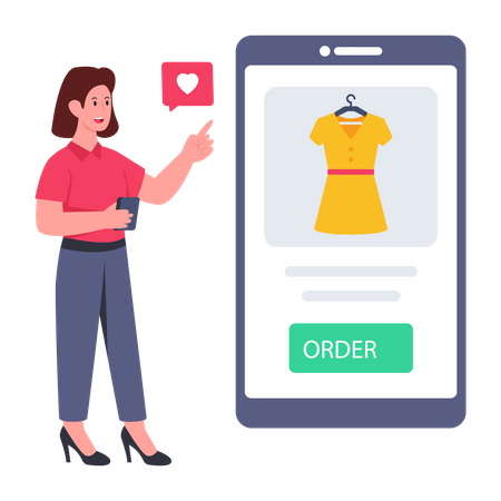 Girl doing online clothes shopping  Illustration