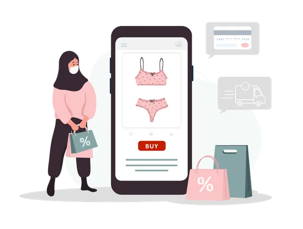 Girl doing online clothes shopping  Illustration