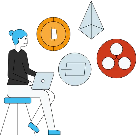 Girl doing online crypto trade analysis Illustration