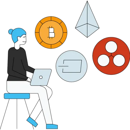 Girl doing online crypto trade analysis  Illustration