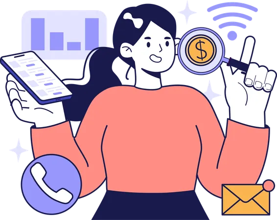 Girl doing online customer analysis  Illustration