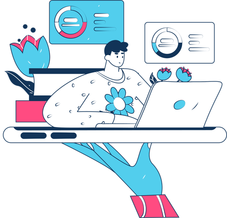 Girl doing online data exploration  Illustration