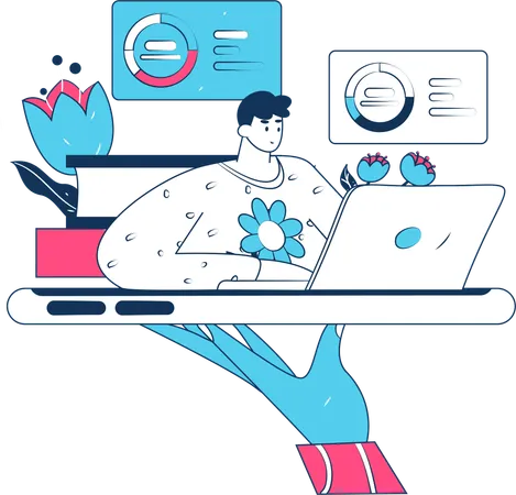 Girl doing online data exploration  Illustration