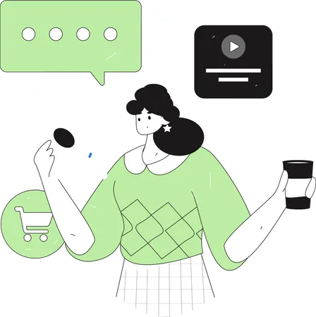 Girl doing online data investigation  Illustration