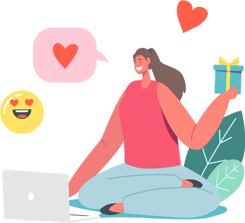 Girl doing Online Dating Illustration