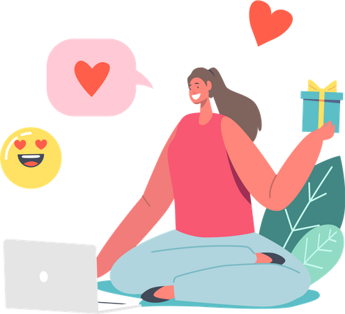 Girl doing Online Dating  Illustration