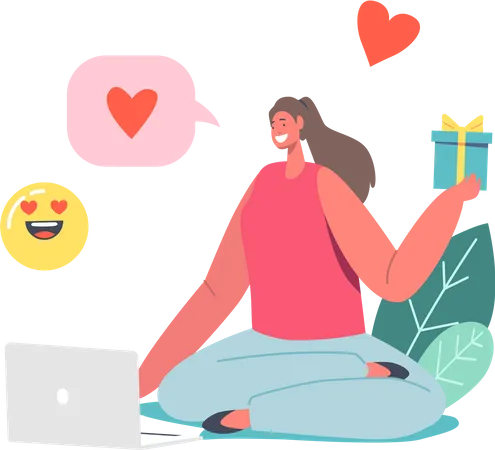 Girl doing Online Dating  Illustration