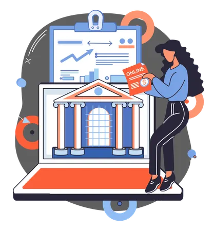 Girl doing online digital transaction  Illustration