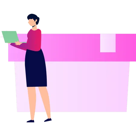 A Girl Is Standing With A Laptop Illustration