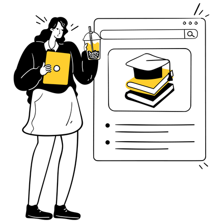 Girl doing online education course  Illustration