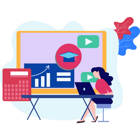 Girl doing online education  イラスト