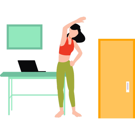 Girl Doing Online Exercising At Home  Illustration