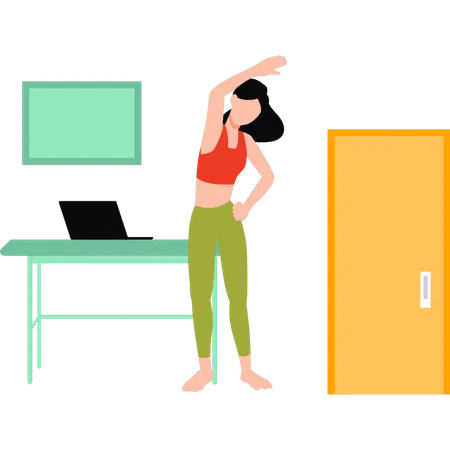 Girl Doing Online Exercising At Home  Illustration