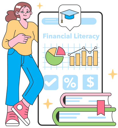 Girl doing Online financial literacy  Illustration