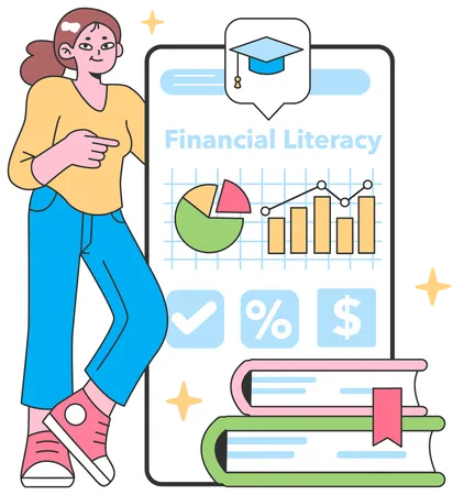 Girl doing Online financial literacy  Illustration