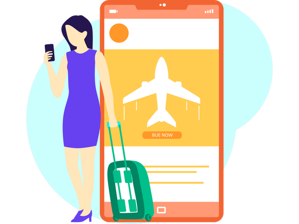 Girl doing online Flight Booking  Illustration