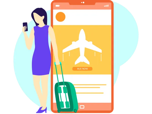 Girl doing online Flight Booking  Illustration