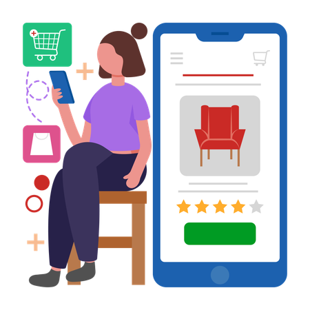 Girl doing online Furniture Shopping  Illustration