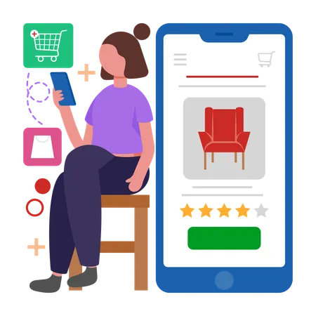 Girl doing online Furniture Shopping  Illustration