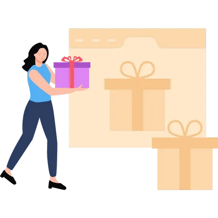 Girl doing online gift shopping  Illustration