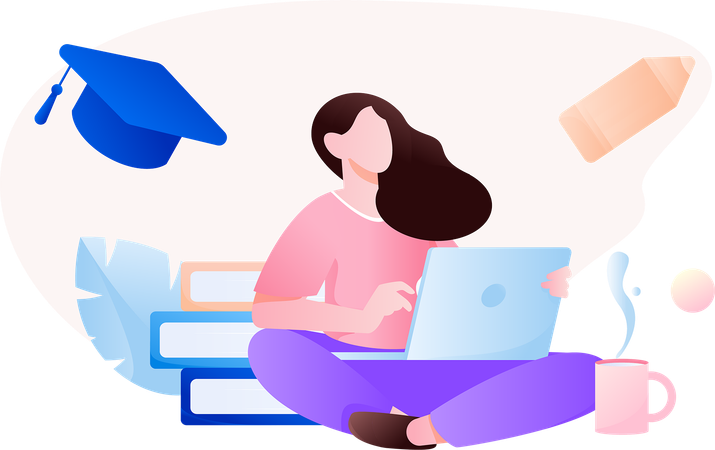 Girl doing online graduation study  Illustration