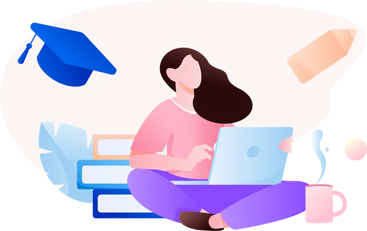 Girl doing online graduation study  Illustration