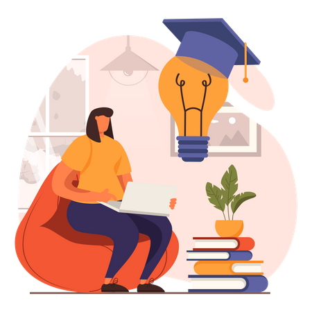 Girl doing online graduation study  Illustration