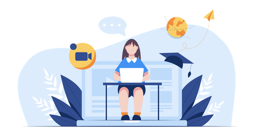 Girl doing online graduation study  Illustration