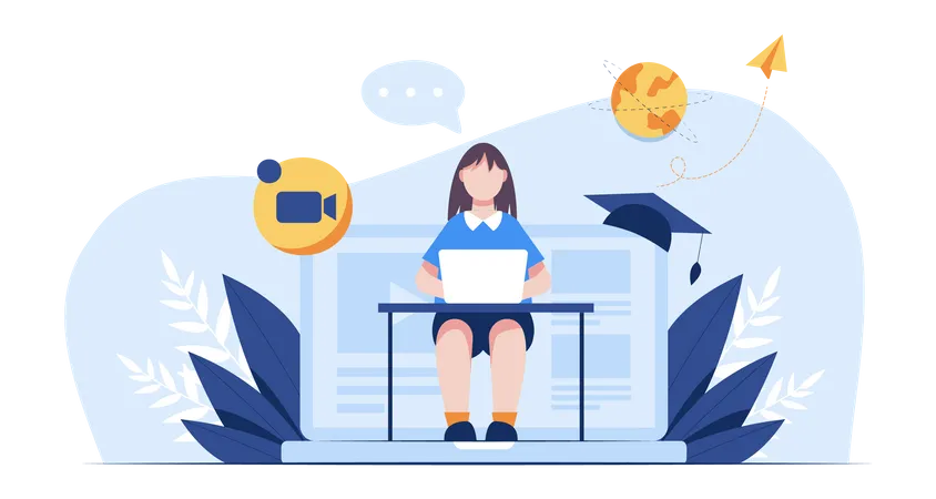 Girl doing online graduation study  Illustration