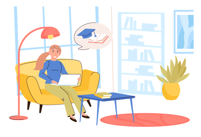 Girl doing online graduation study  Illustration