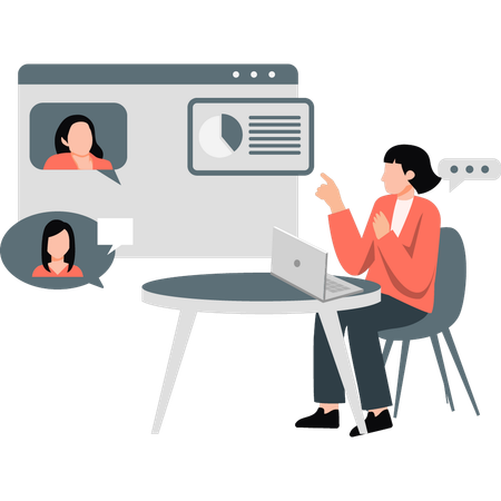 Girl doing online group talk for business  Illustration